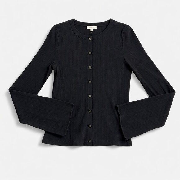 Madewell Flared-Sleeve Cardigan Women’s Medium Black Button Front Sweater Top - Picture 4 of 16